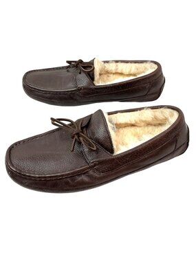 New UGG Australia Sheepskin Lined Leather Moc Toe Slippers Mens 10 Brown